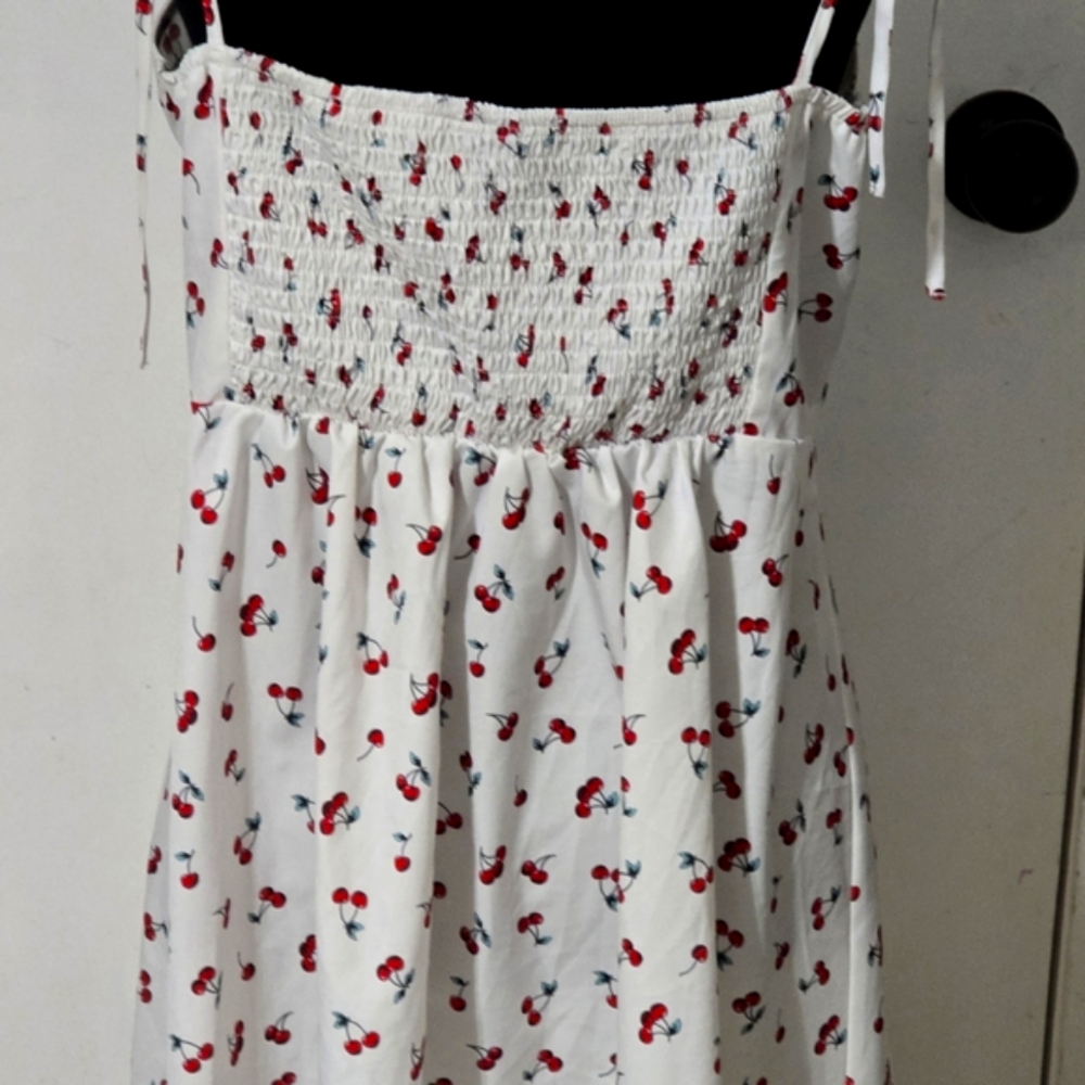 SHEIN White Cherry Print Slip Dress Size L - Picture 3 of 6
